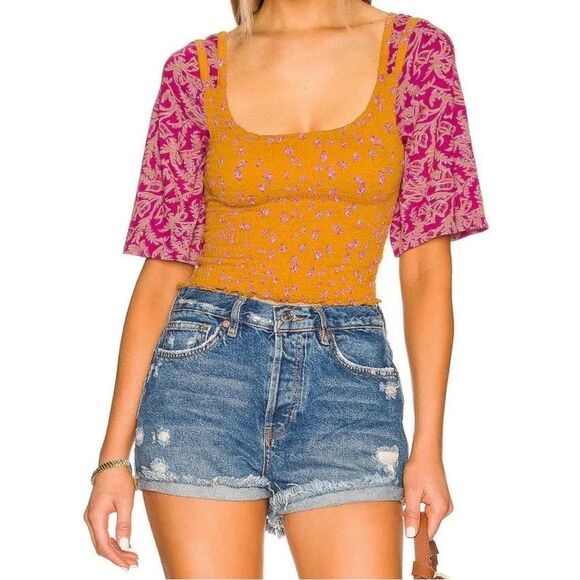 Free People Marigold Smocked Crop Top NWT Size XS - Picture 1 of 15